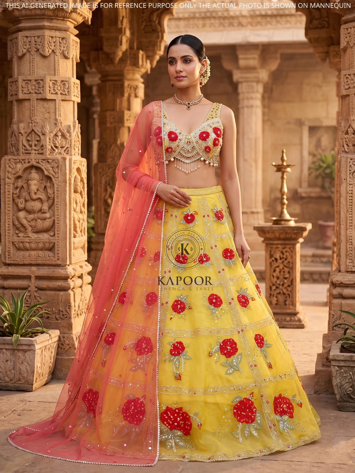 MyFashion KLS-2675 Gul-e-Zard Aafreen Pearl Leaf Aplique Net Lehenga