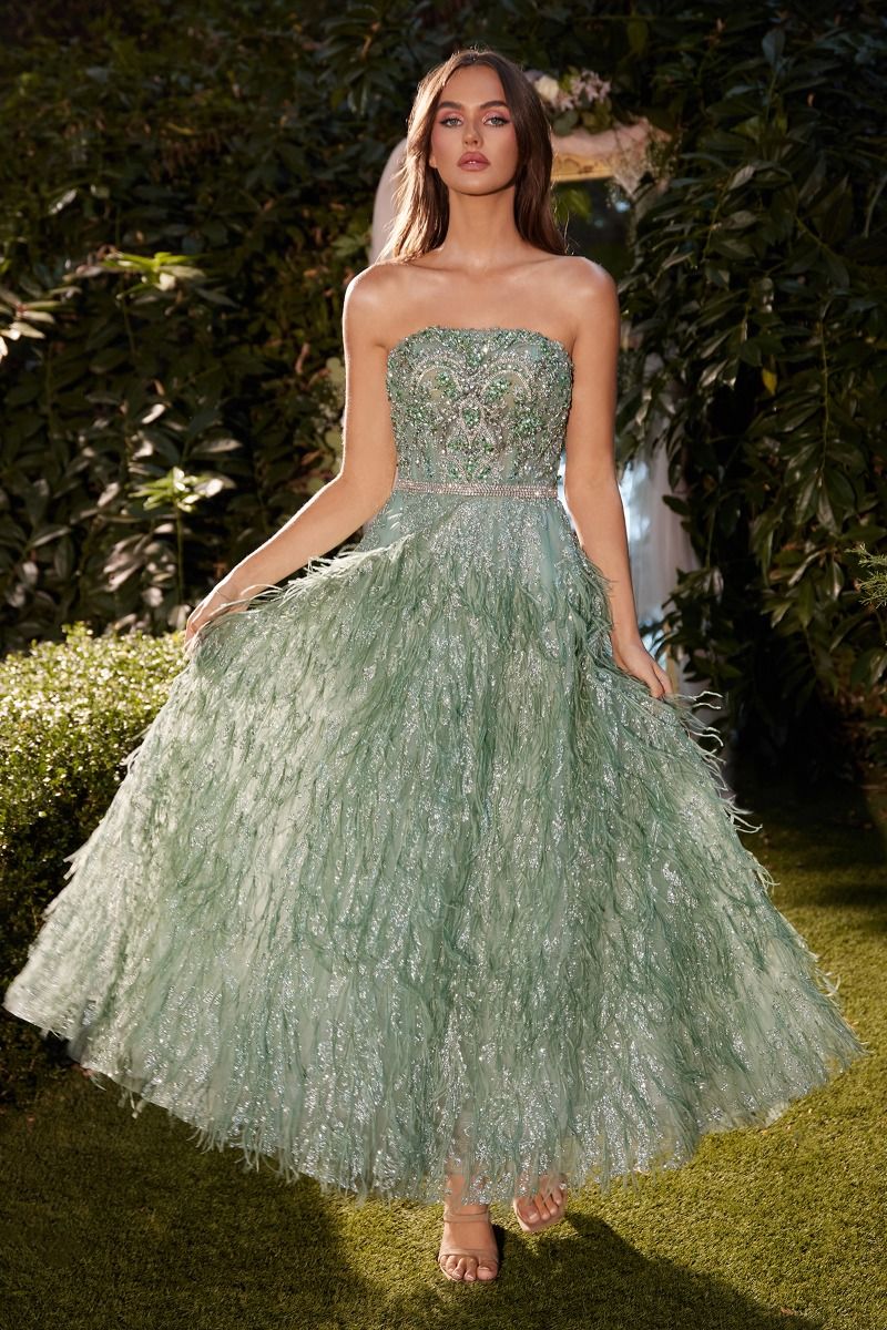 Andrea And Leo -A1226 Strapless Feather A-Line Dress