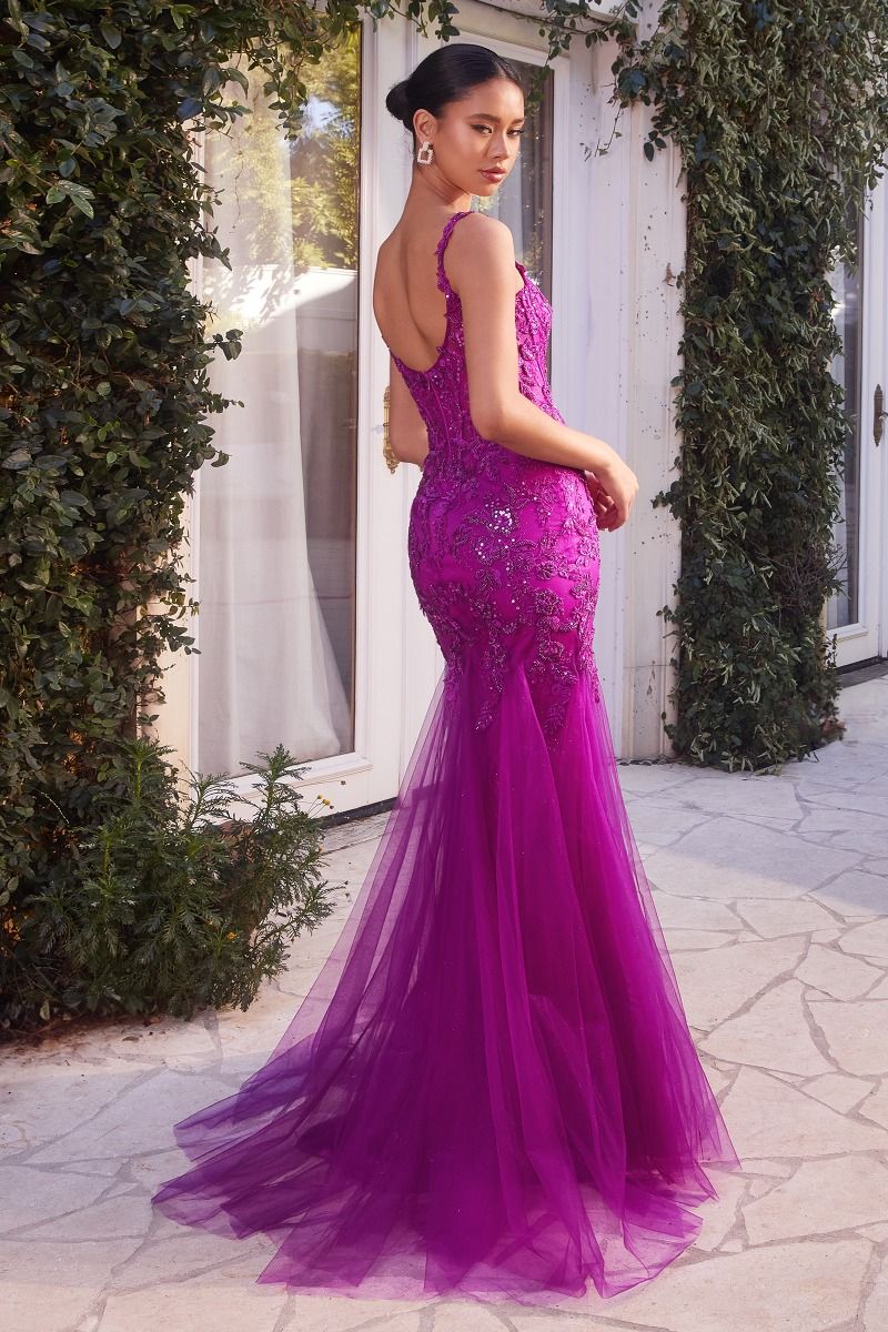 Andrea And Leo -A1231 Corset Bodice Lace Applique Mermaid Dress