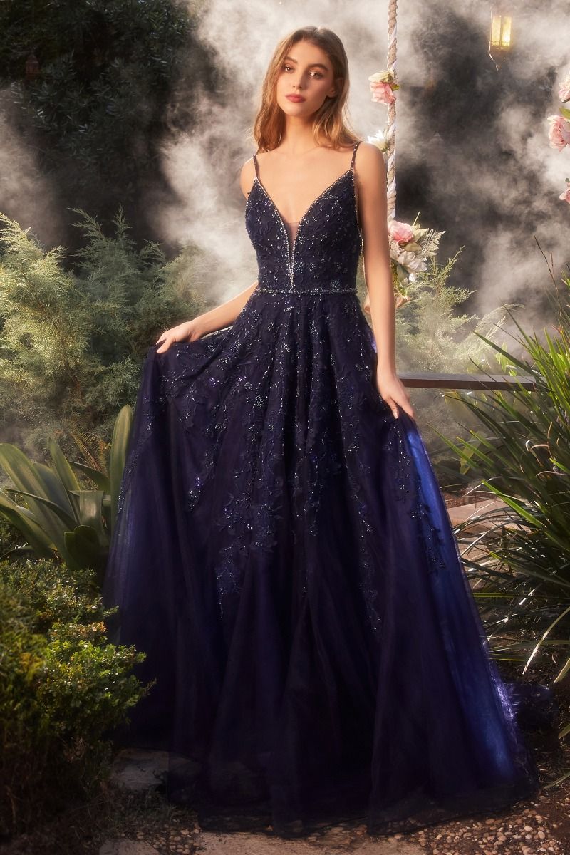 Andrea And Leo -A1251 V-Neck Laced A-Line Dress