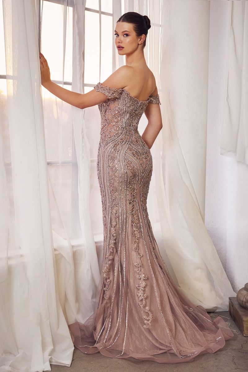 Andrea and Leo -A1257 Off Shoulder Embellished Mermaid Dress
