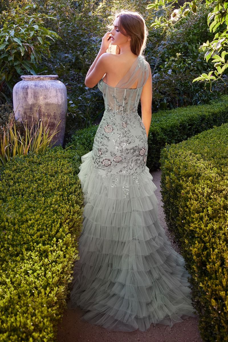 Andrea and Leo -A1260 Embellished One Shoulder Mermaid Dress