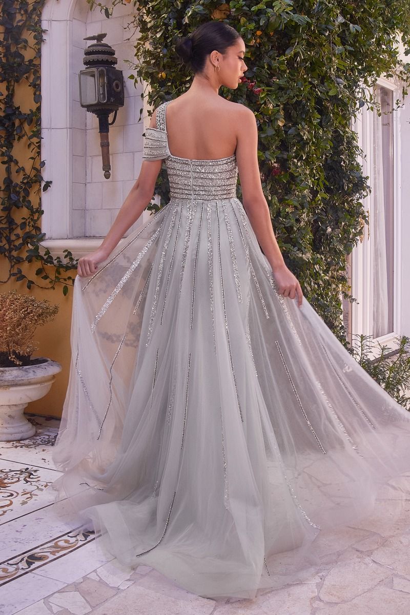Andrea and Leo -A1314 Beaded One Shoulder Sheath Dress