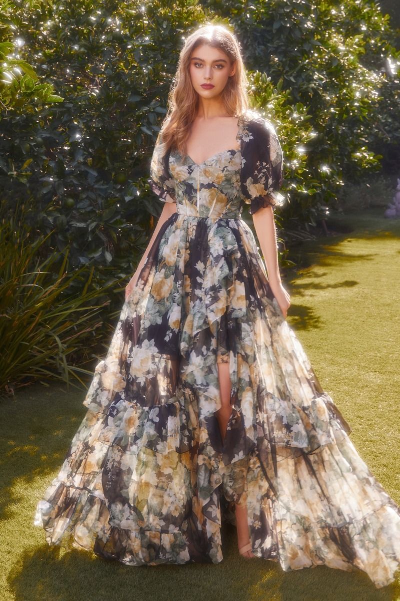 Andrea and Leo -A1336 Puff Sleeve A-Line Gown