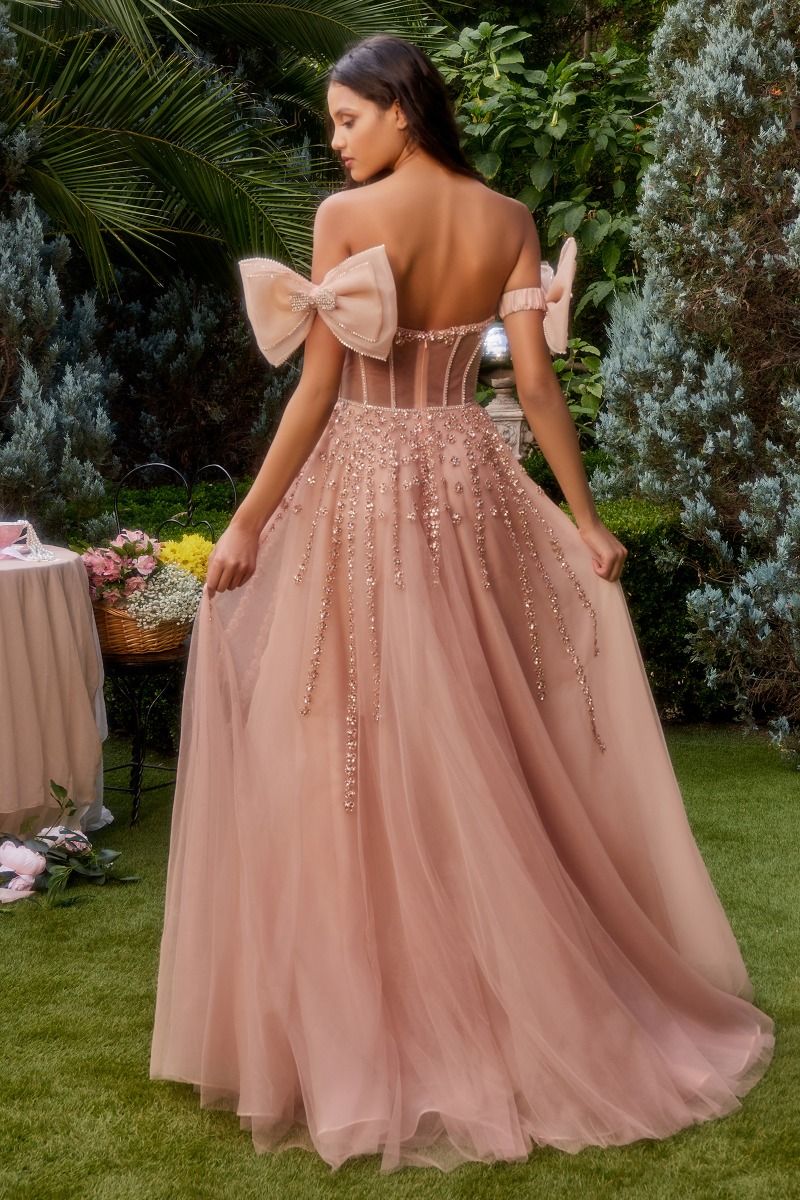 Andrea and Leo -A1338 Beaded A-Line Bow Dress