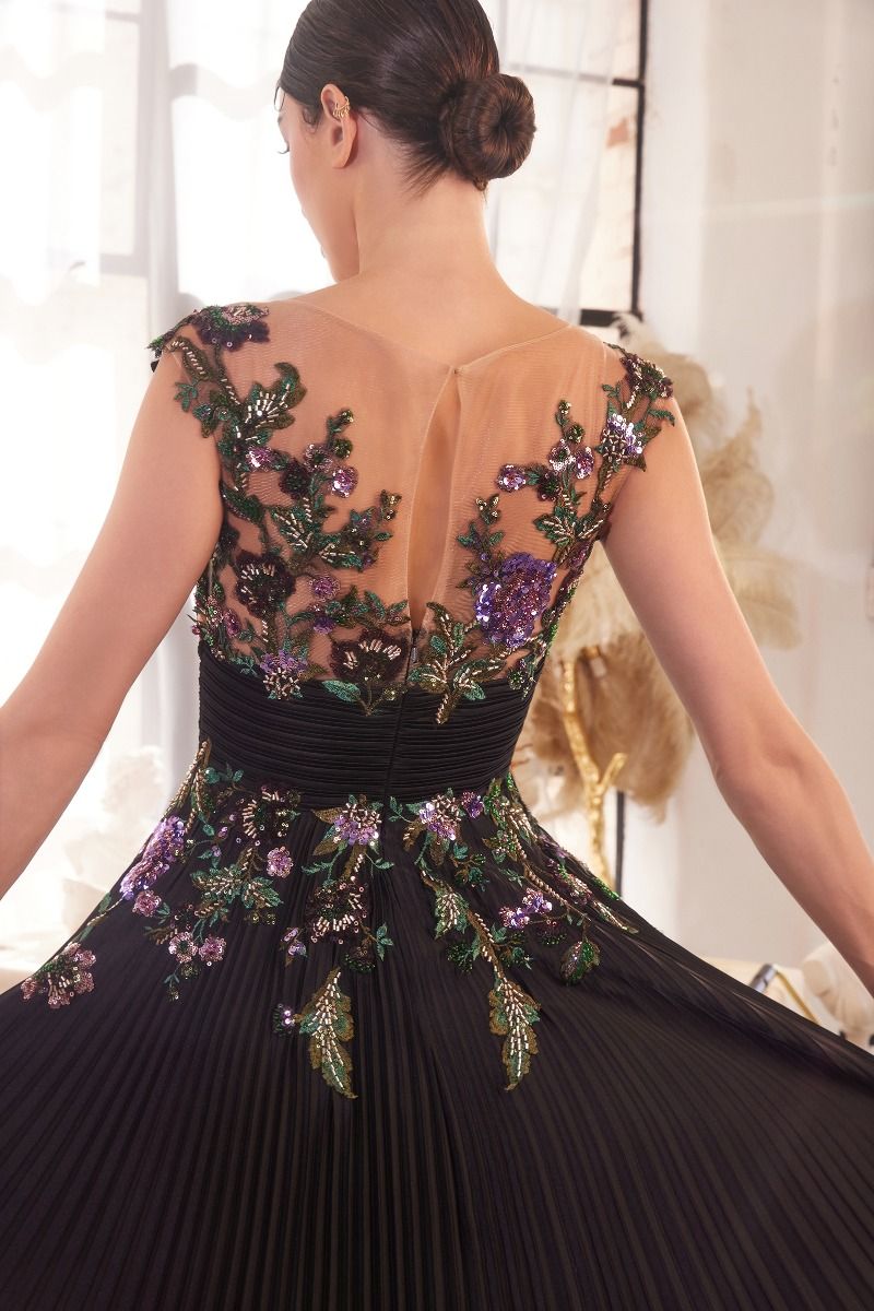 Andrea and Leo -A1355 Embellished Pleated A-Line Dress