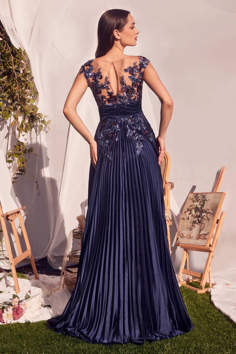 Andrea and Leo -A1355 Embellished Pleated A-Line Dress