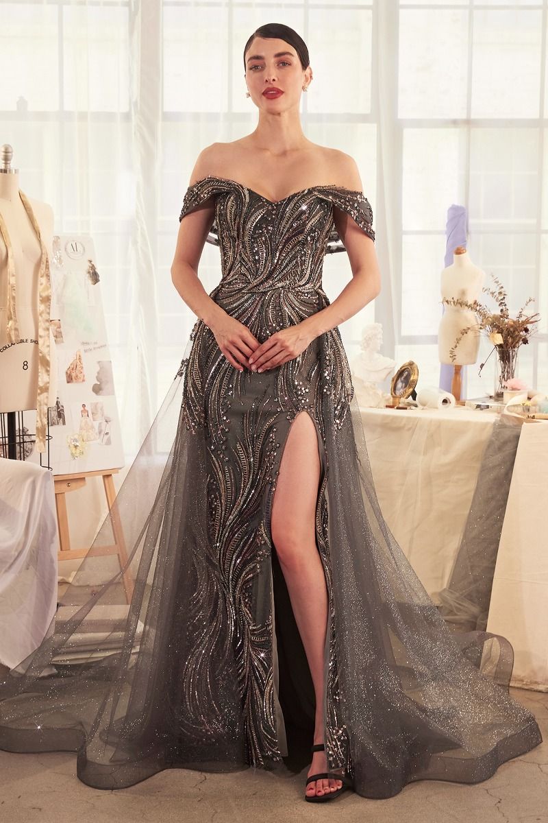 Andrea and Leo -A1375 Off Shoulder Beaded Embellished Tulle Prom Dress