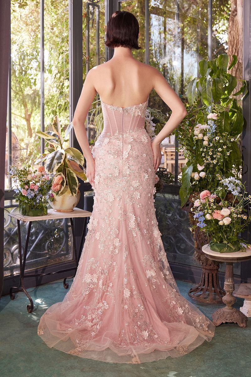 Andrea and Leo -A1396 Beaded Dimensional Floral Corset Gown