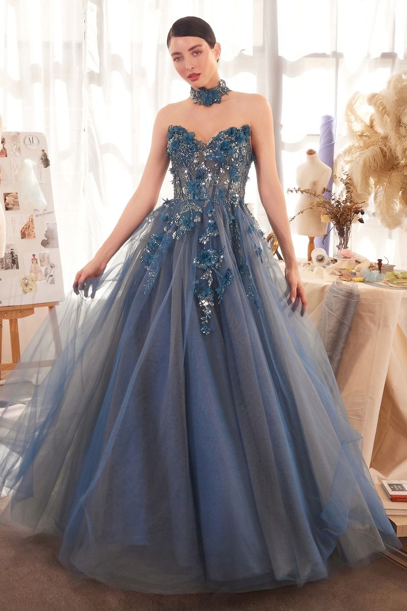 choker dress blue Blue Brocade Choker Dress L main image 0