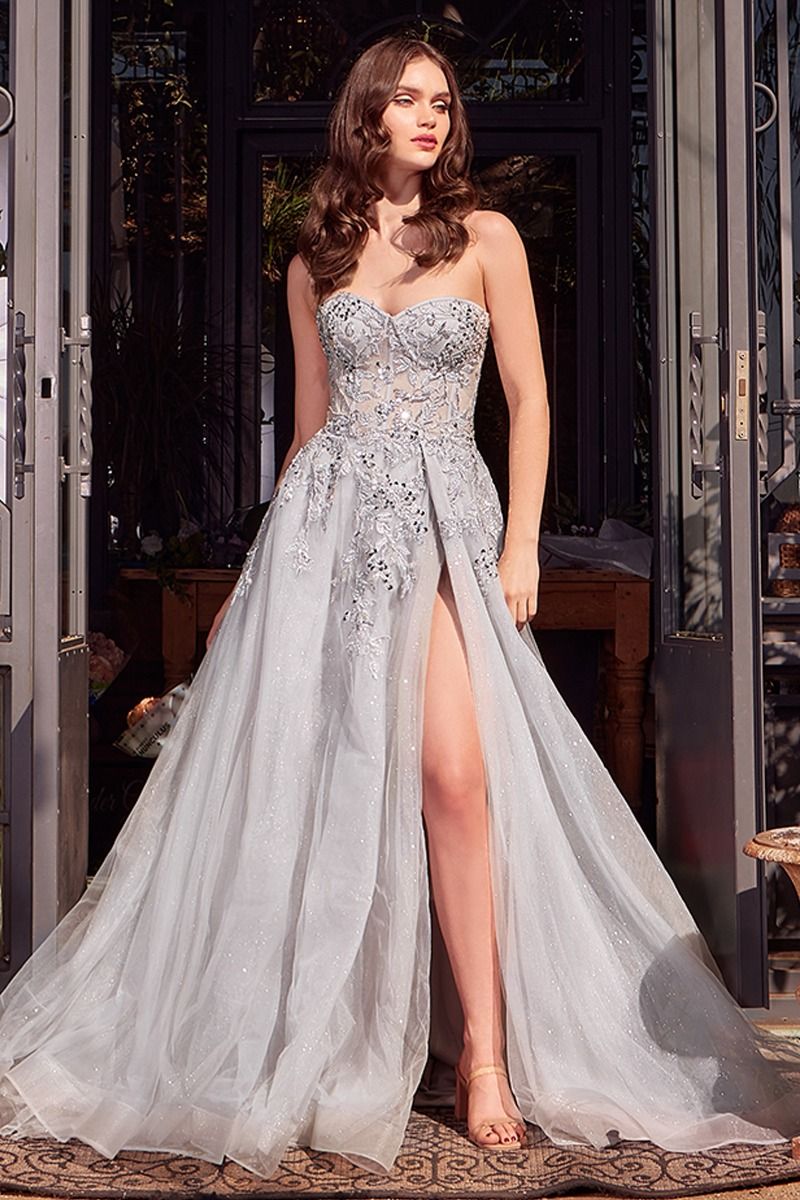 Andrea and Leo -A1415 Lace Applique & Layered Glitter Flocked Tulle Skirt Ball Gown