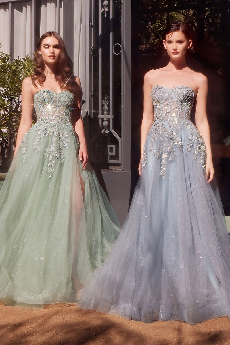 Andrea and Leo -A1415 Lace Applique & Layered Glitter Flocked Tulle Skirt Ball Gown