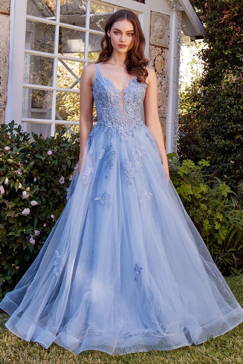 Andrea and Leo -A1417 Lace Applique Tulle A-Line Dress
