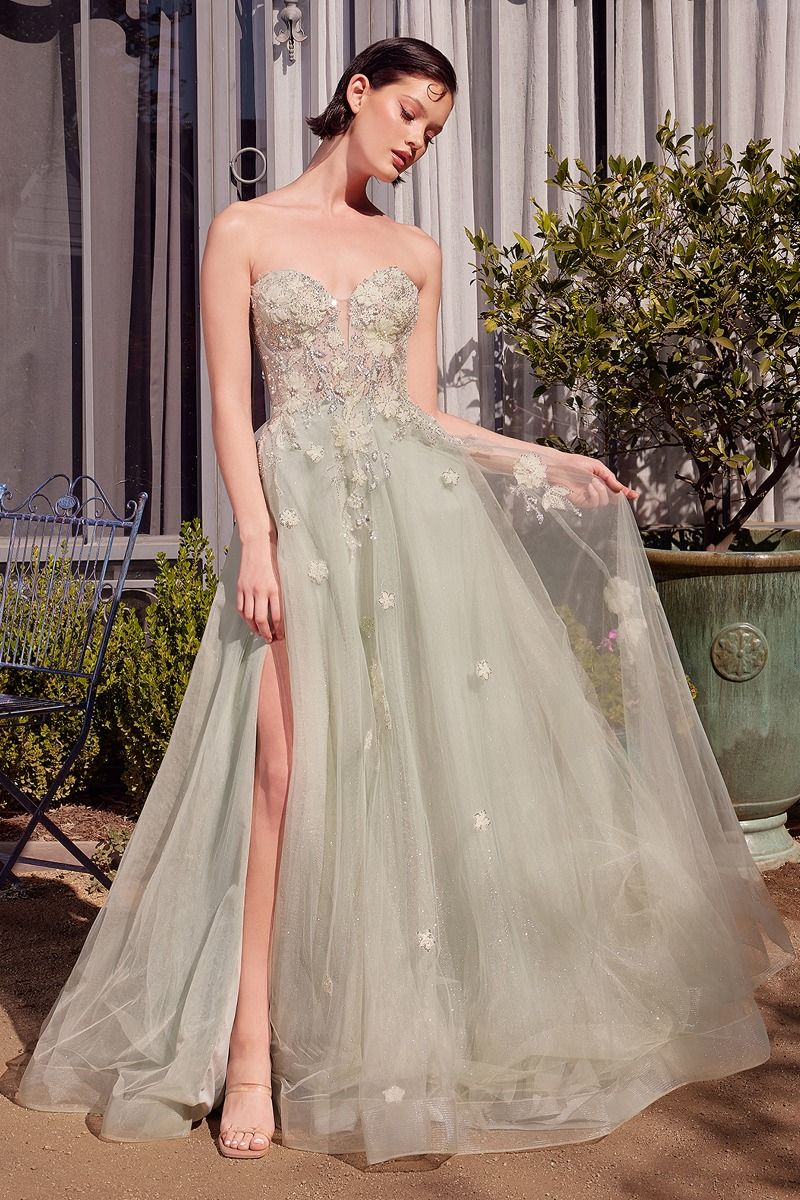 Andrea and Leo -A1418 Strapless Embellished Floral Tulle Ball Gown