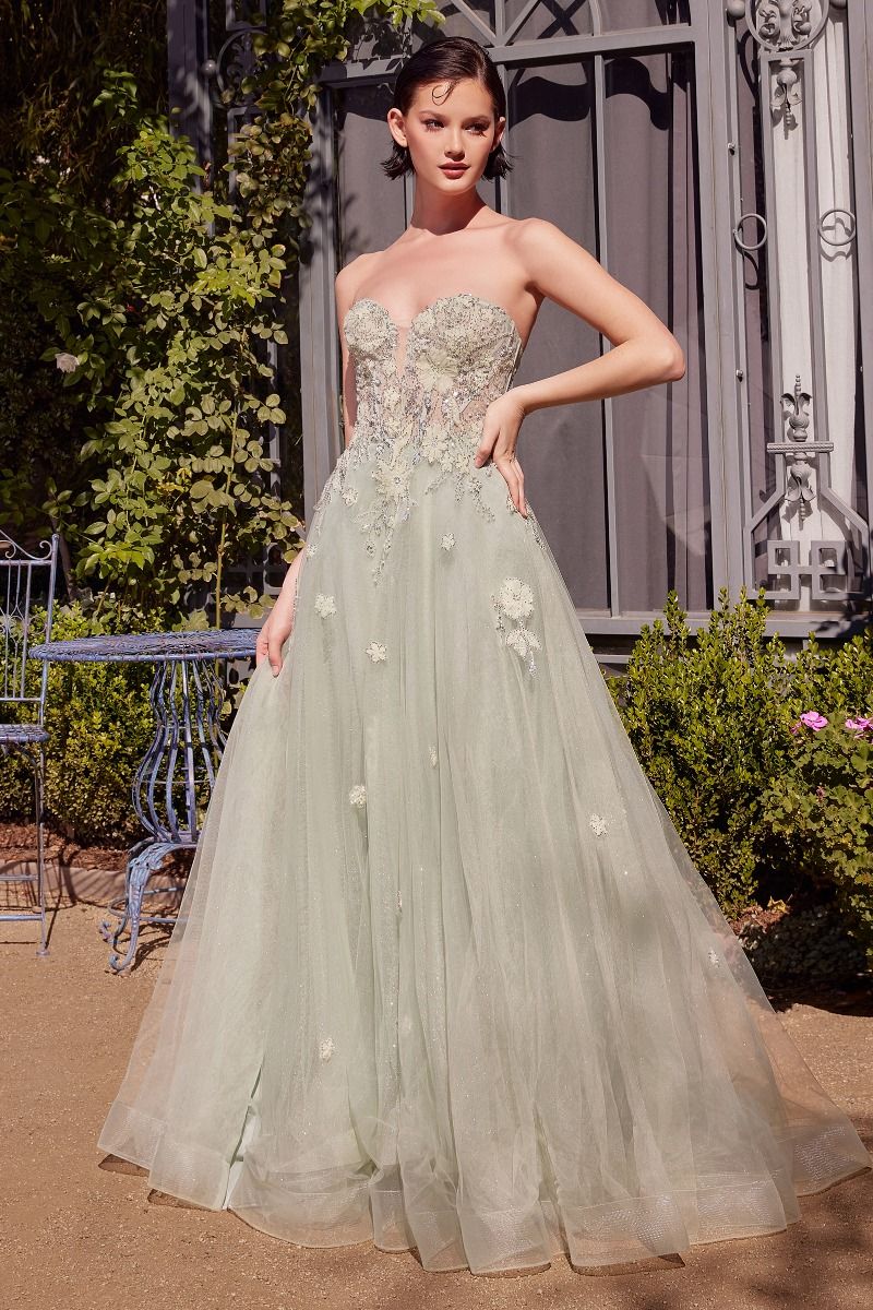Andrea and Leo -A1418 Strapless Embellished Floral Tulle Ball Gown