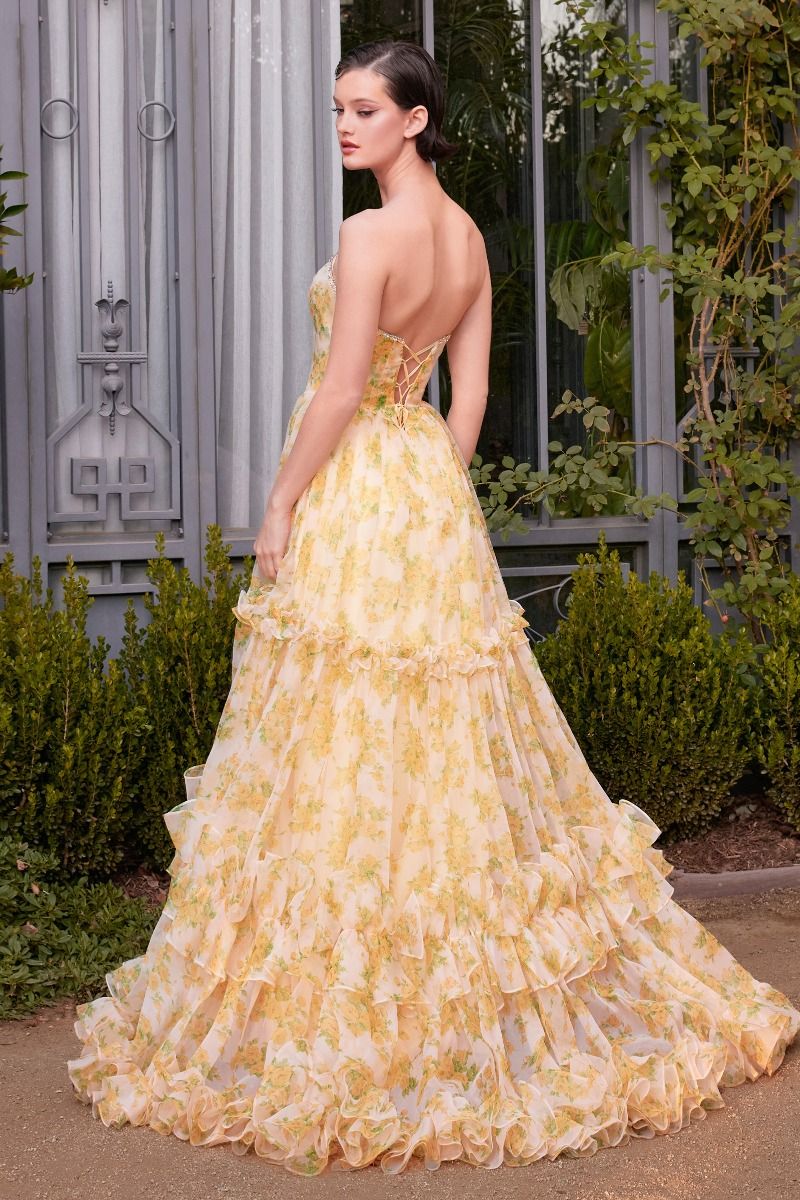 Andrea and Leo -A1430 Strapless Floral Printed Ball Gown