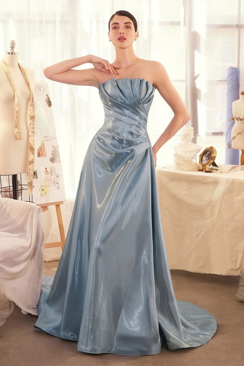 Andrea and Leo -A1439 Strapless Neck Pleated A-Line Prom Gown