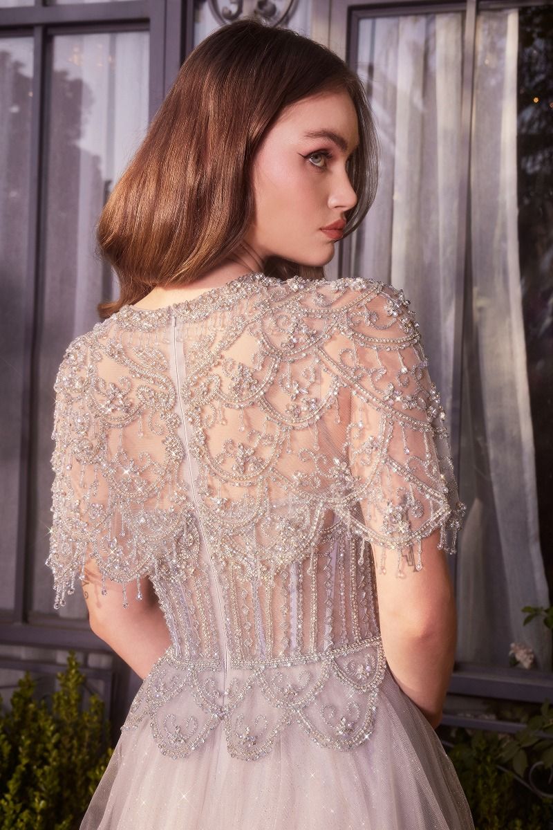 Andrea and Leo -A1444 Beaded Cape Crystal Ballgown
