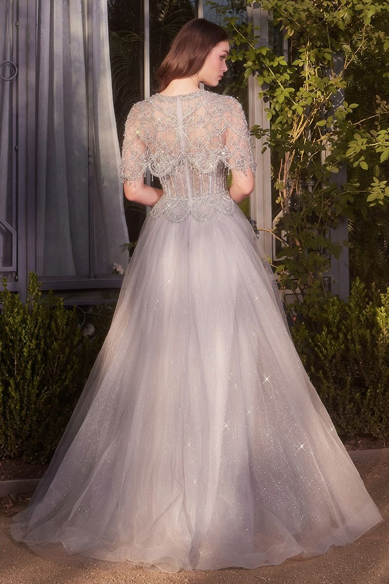 Andrea and Leo -A1444 Beaded Cape Crystal Ballgown