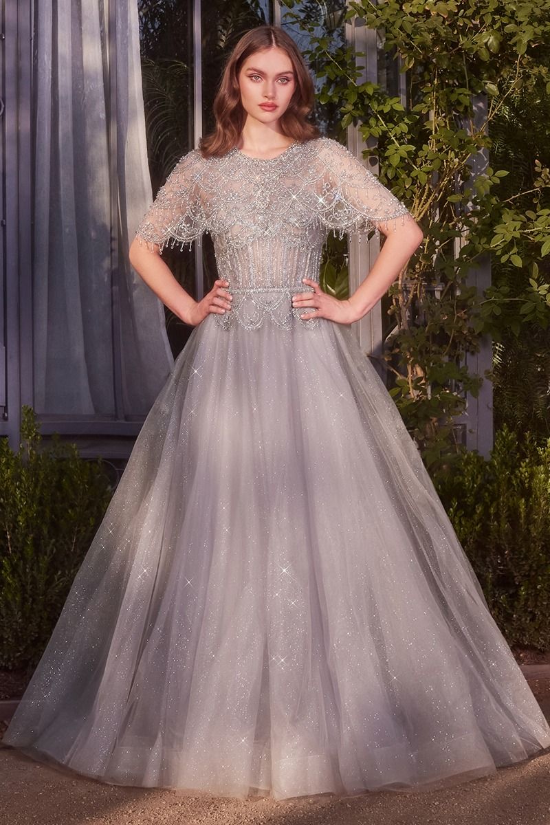 Andrea and Leo -A1444 Beaded Cape Crystal Ballgown