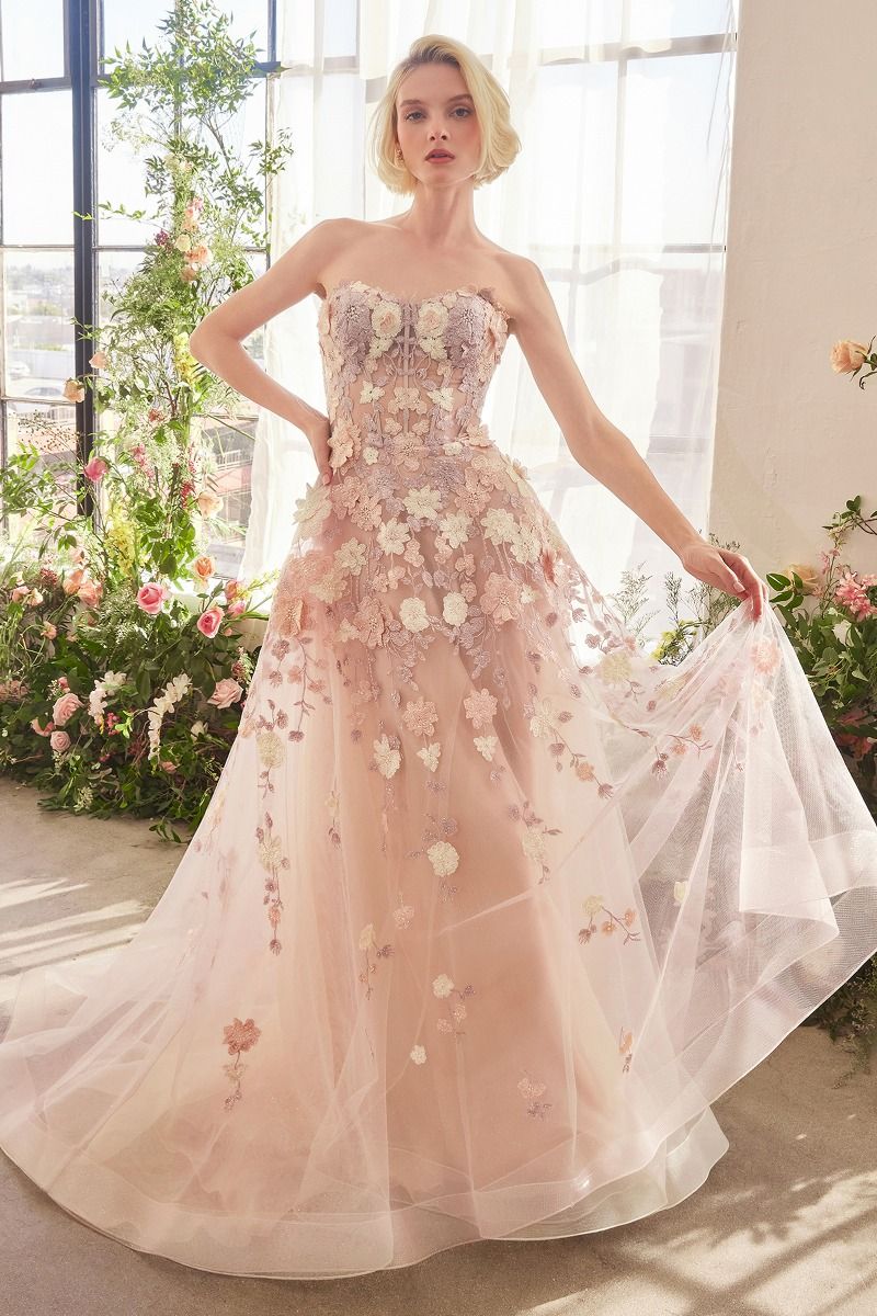 sheer applique dress Enchanted Floral Applique Sheer A Line Boho Wedding Dress 42