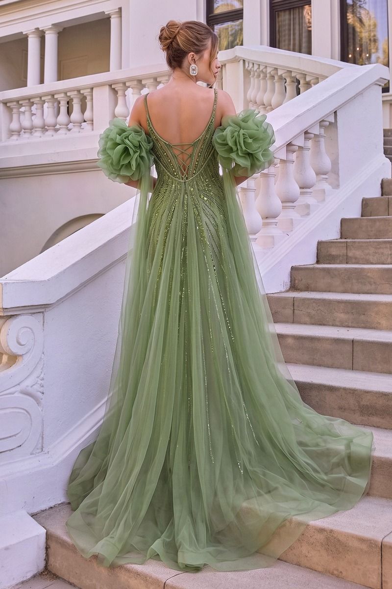 Andrea and Leo -A1515 Fitted Beaded Embroidered Cape Sleeve Gown