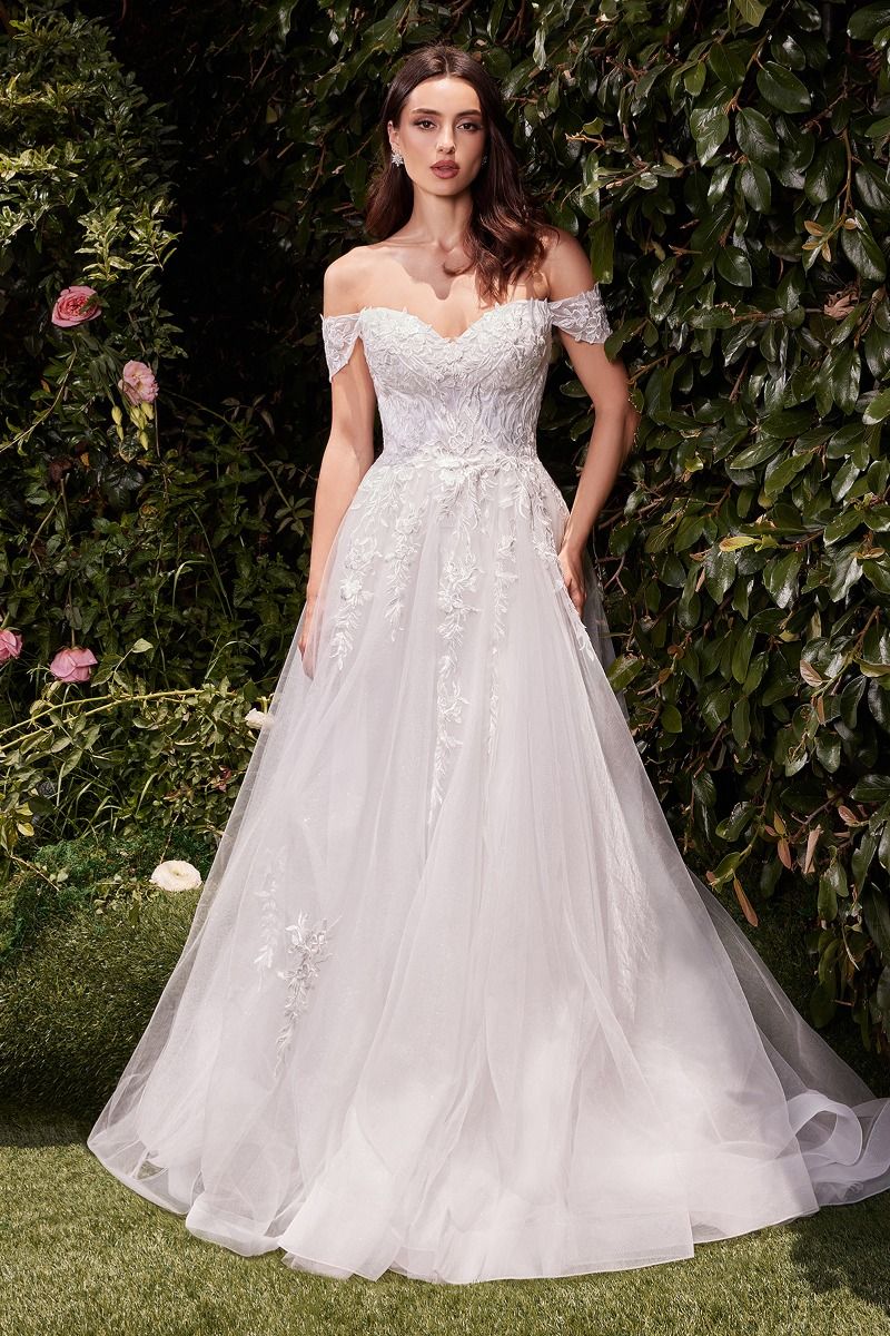 Cinderella Divine -C159W Off Shoulder Laced A-Line Wedding Dress