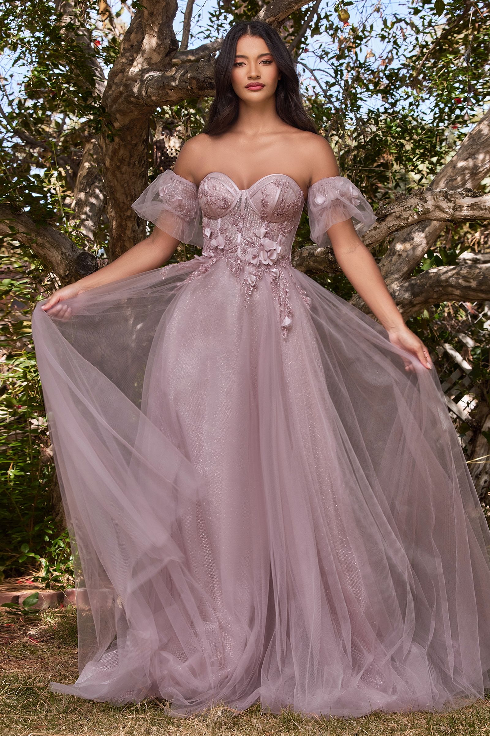 Strapless Floral Ball Gown By Cinderella Divine -CB080