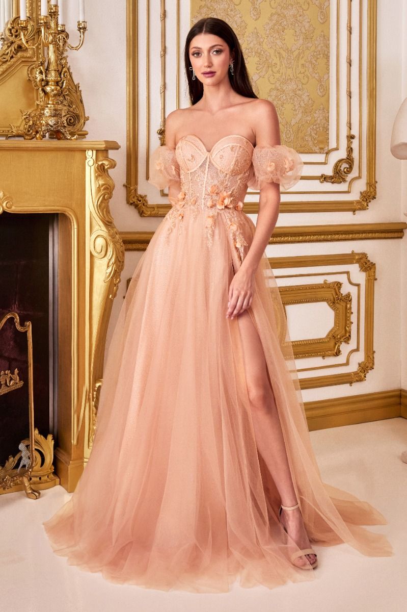 Strapless Floral Ball Gown By Cinderella Divine -CB080