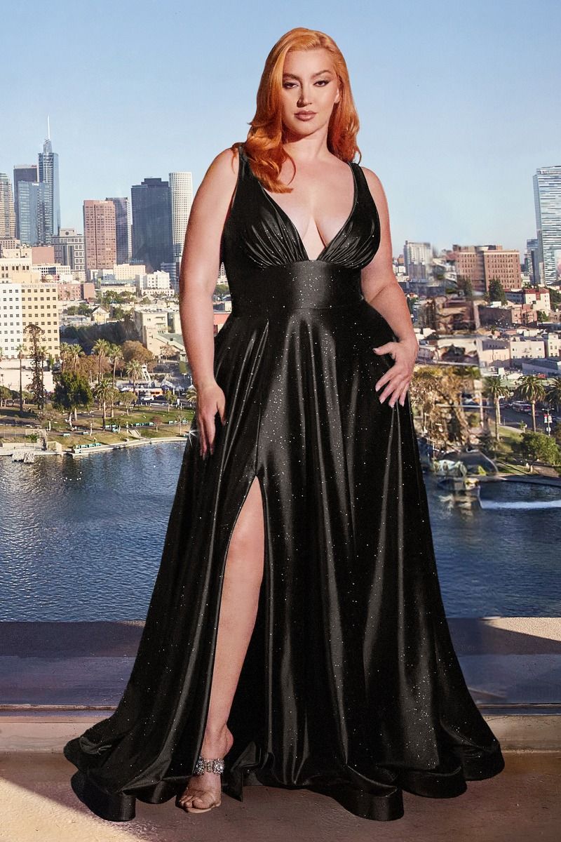Cinderella Divine -CC2349C Sleeveless Plunging V-Neck Prom Gown