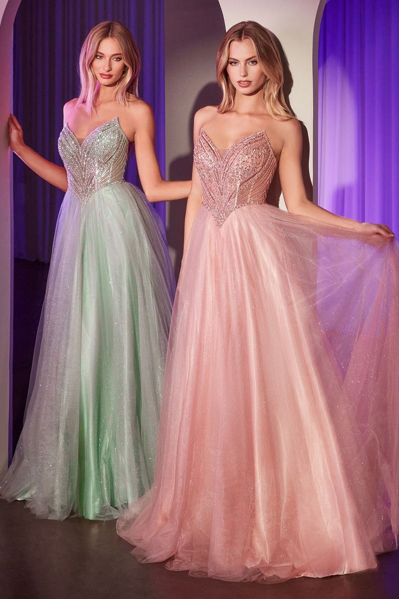 Cinderella Divine -CC415 Strapless Beaded Tulle Ball Gown