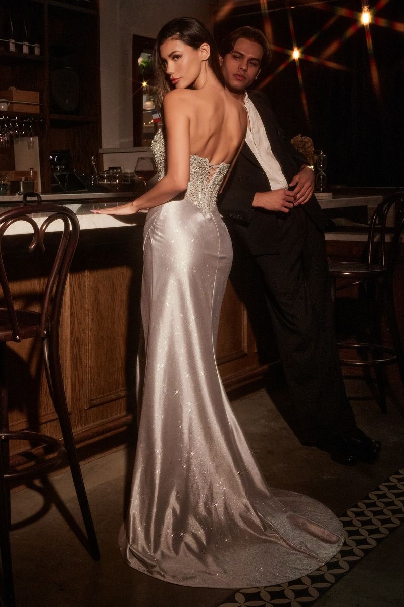 Cinderella Divine -CC467 Scoop Neck Satin Prom Gown