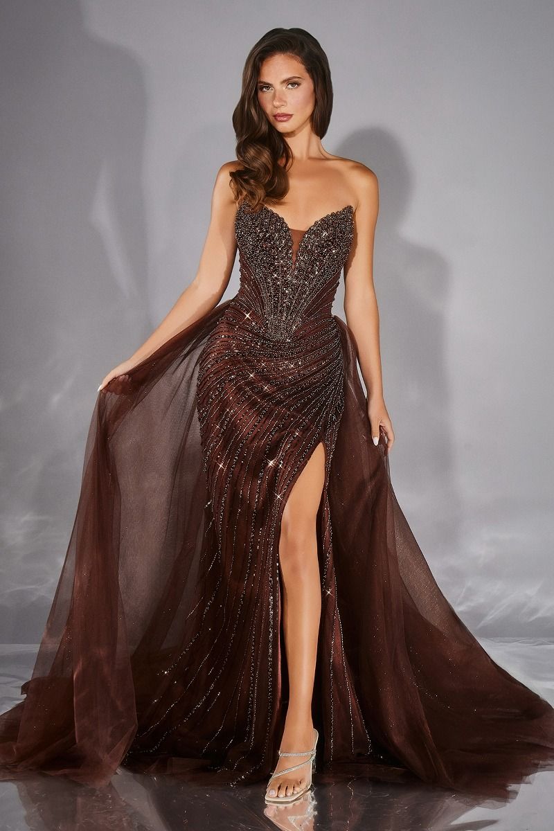 Cinderella Divine -CC492 Strapless Sweetheart Beaded Tulle Gown
