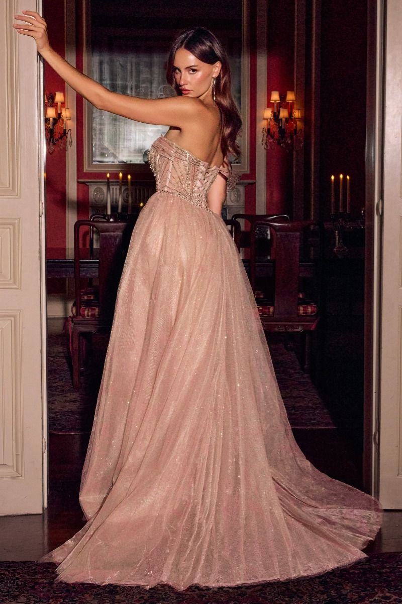 Cinderella Divine -CC506 Glitter One Shoulder Sweetheart Overskirt Gown
