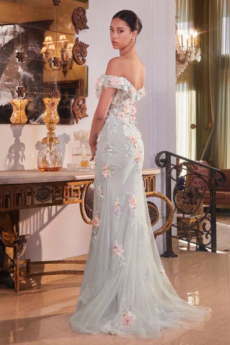 Cinderella Divine -CD005 Off Shoulder Floral Applique Sheath Dress