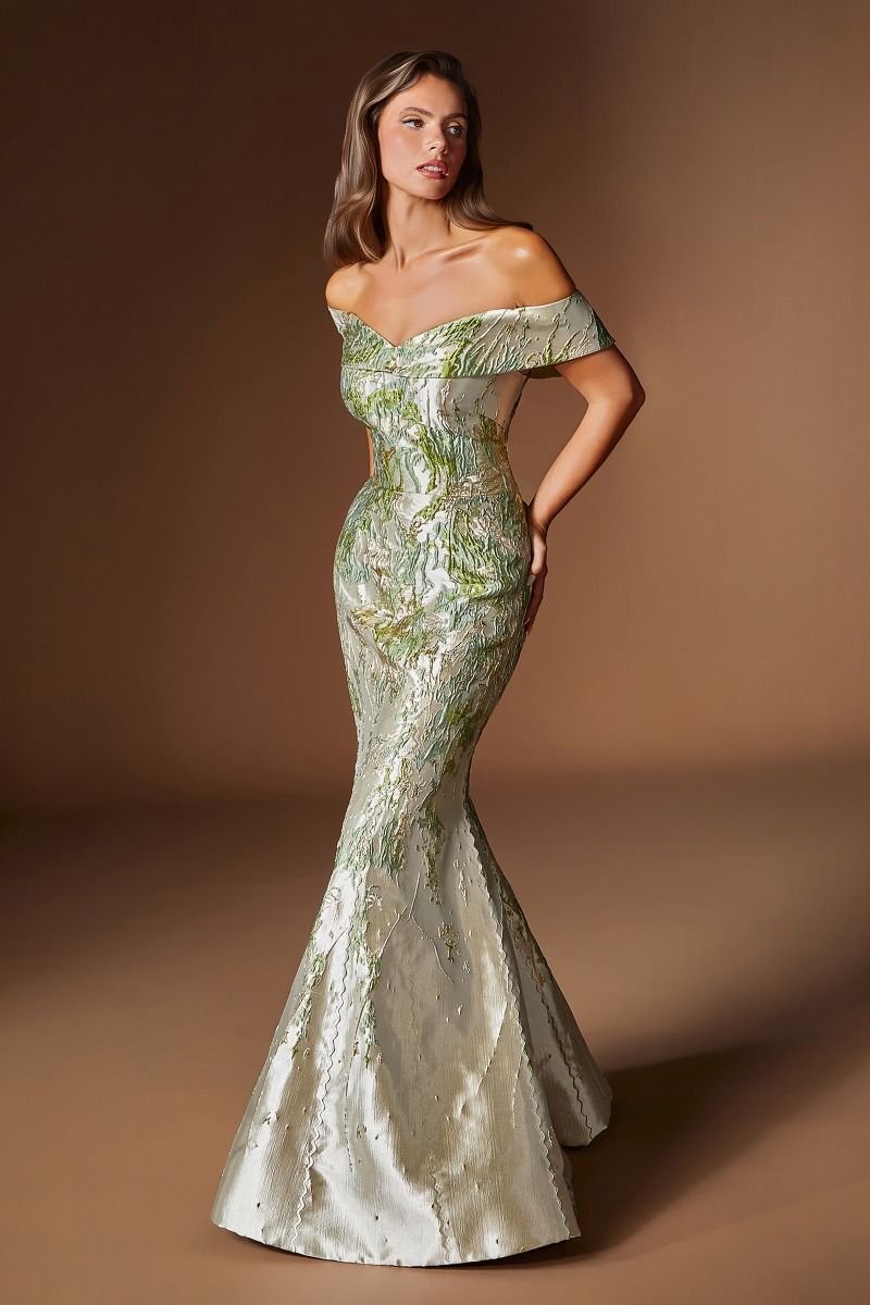 Cinderella Divine -CD0107 Jacquard Print Off Shoulder Gown