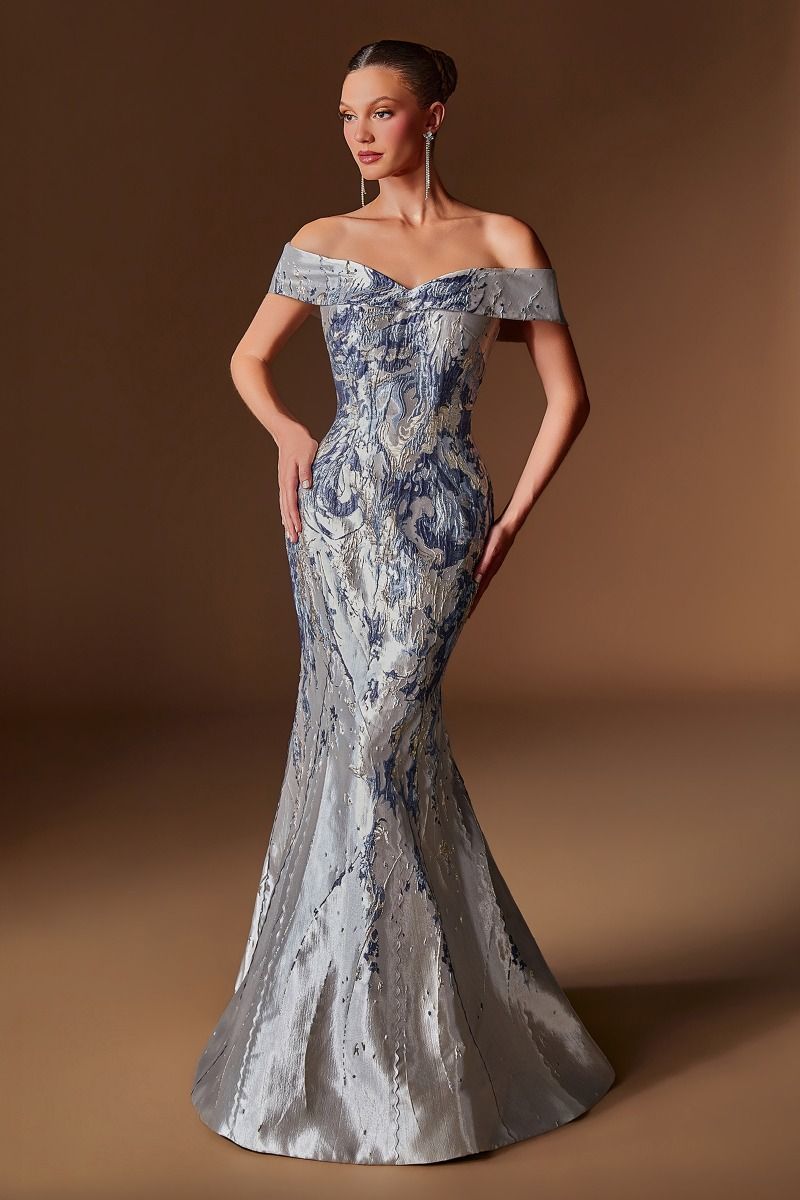 Cinderella Divine -CD0107 Jacquard Print Off Shoulder Gown