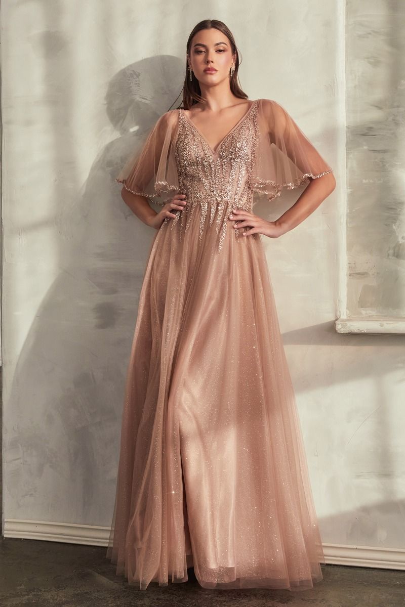 Cinderella Divine -CD0175 V-Neck Tulle A-Line Dress