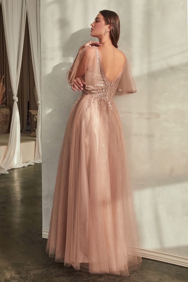 Cinderella Divine -CD0175 V-Neck Tulle A-Line Dress