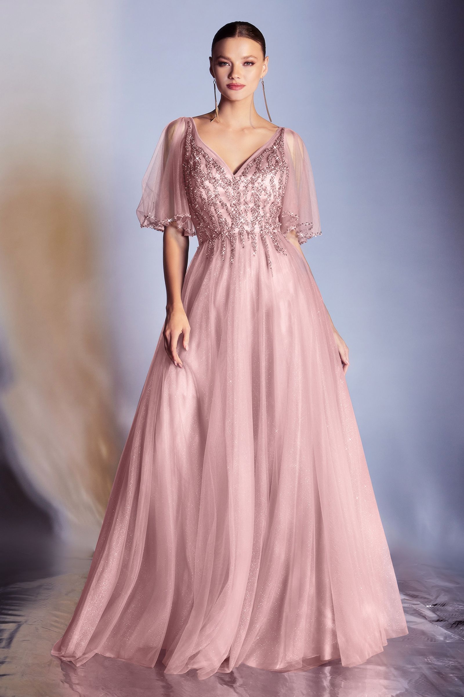 Cinderella Divine -CD0175 V-Neck Tulle A-Line Dress