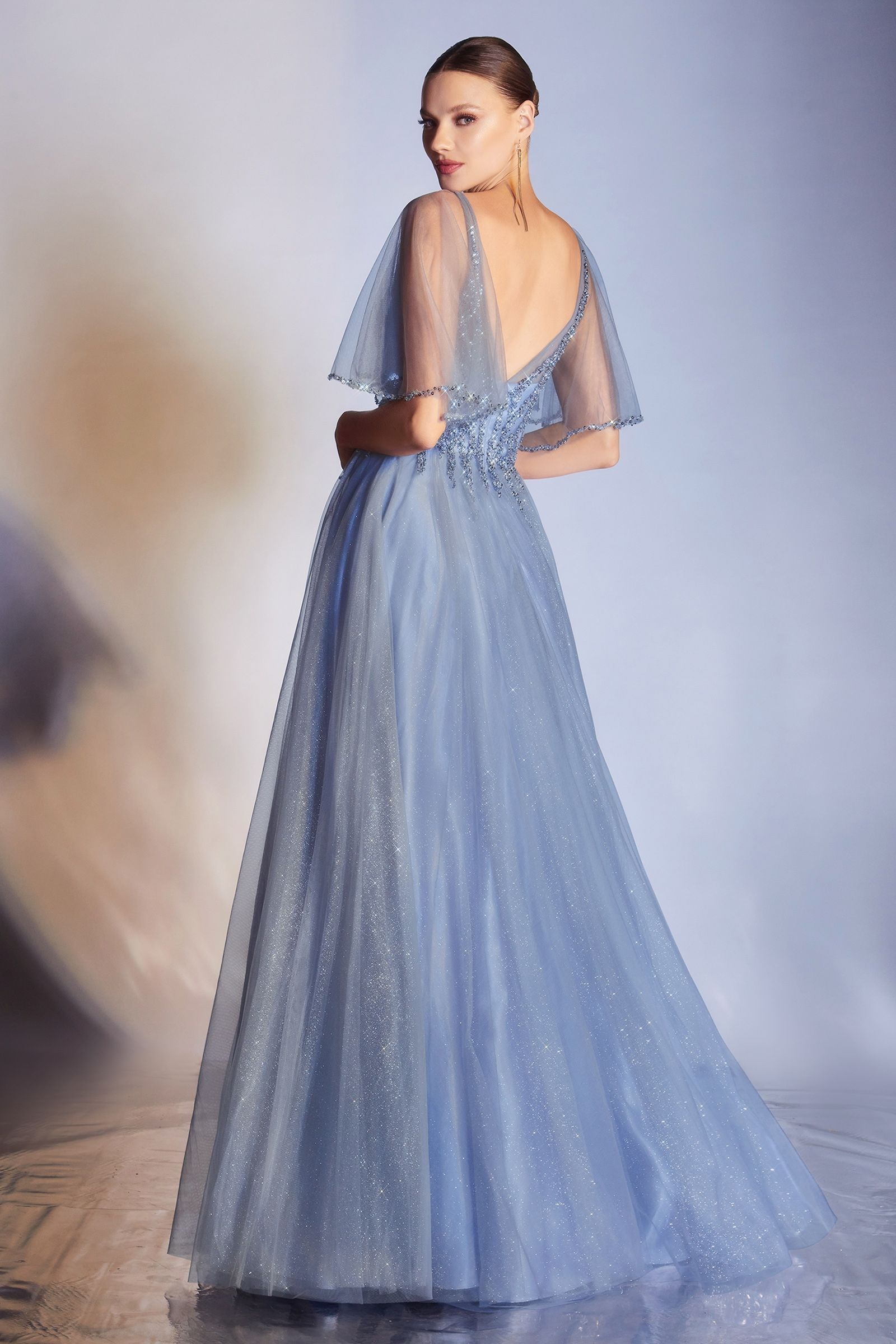 Cinderella Divine -CD0175 V-Neck Tulle A-Line Dress