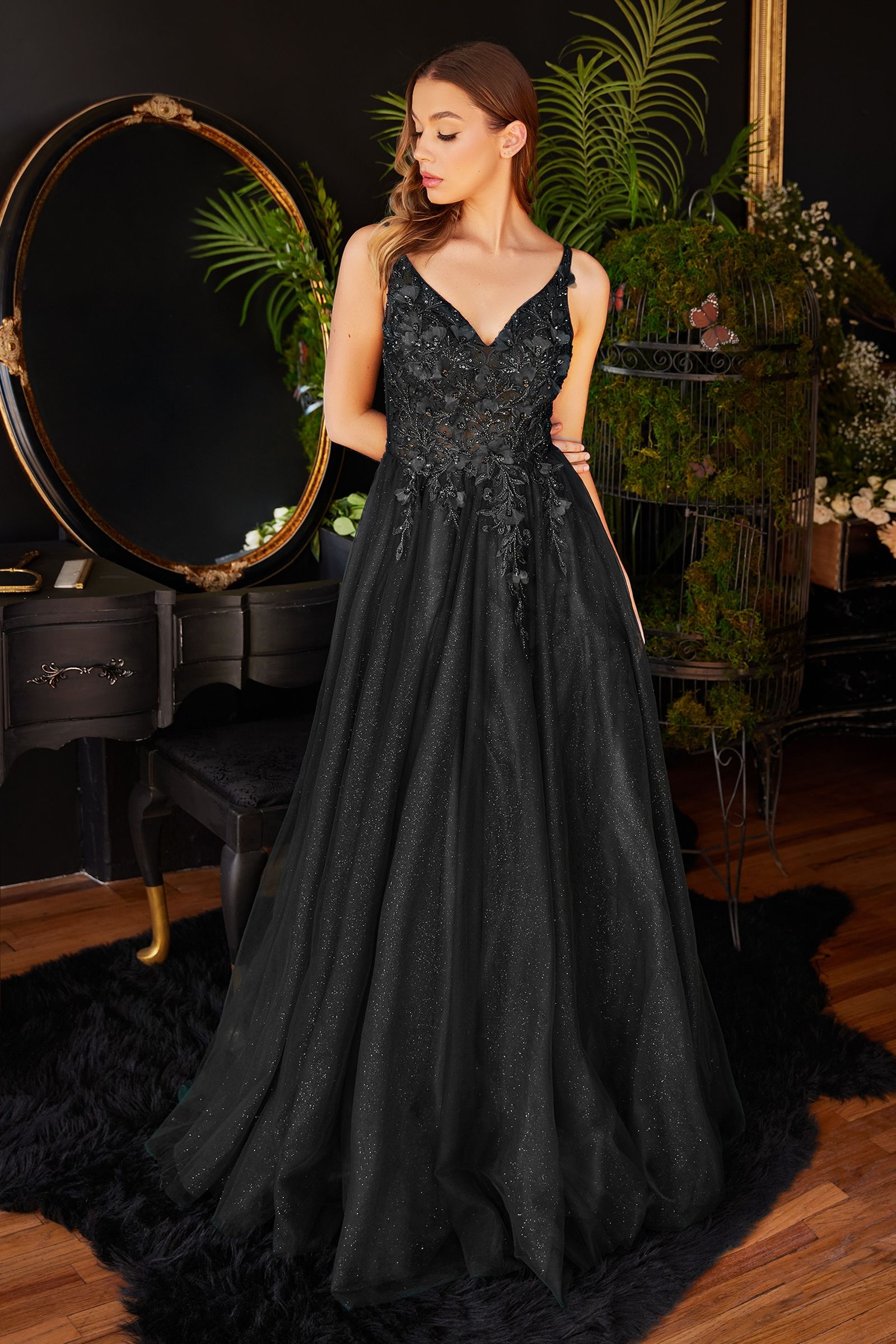 Long 3d Floral Tulle Dress By Cinderella Divine -CD0181