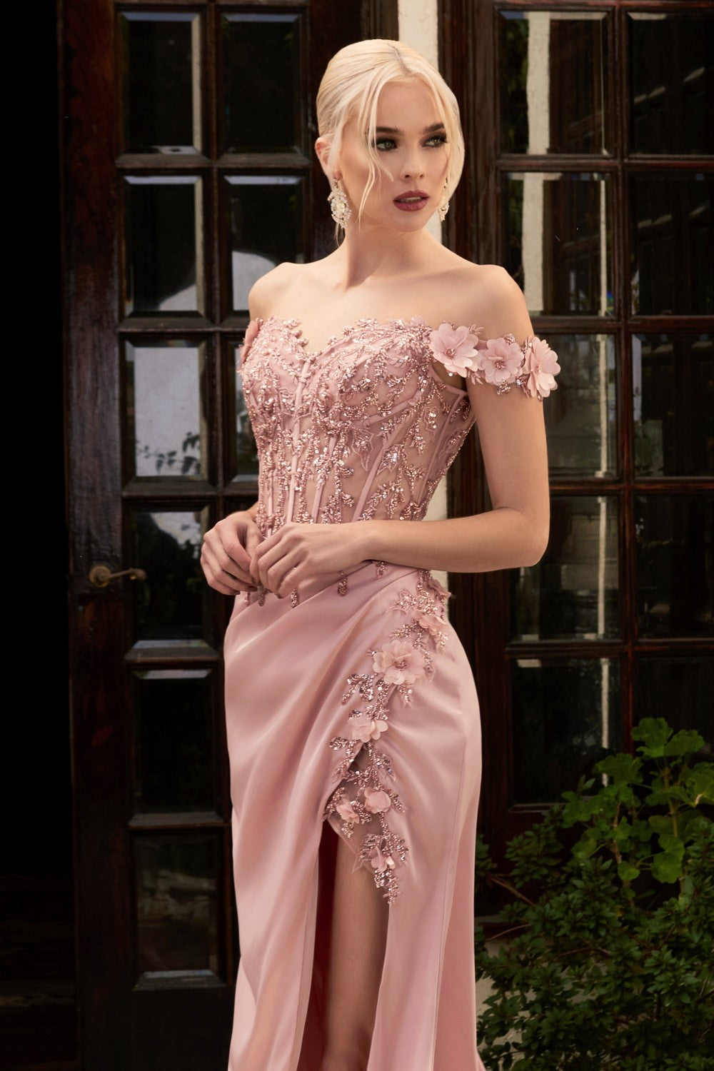 Clearance Sale Floral Off The Shoulder Gown By Cinderella Divine -CD0186CL