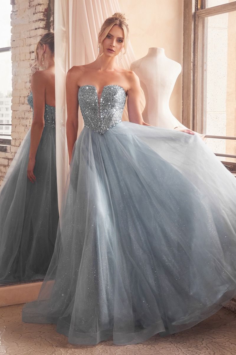 Strapless Sequin & Tulle A-Line Dress By Cinderella Divine -CD0217