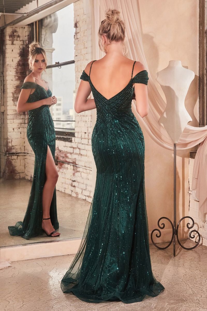 Cinderella Divine -CD0219 Fitted Off Shoulder Sequin Dress