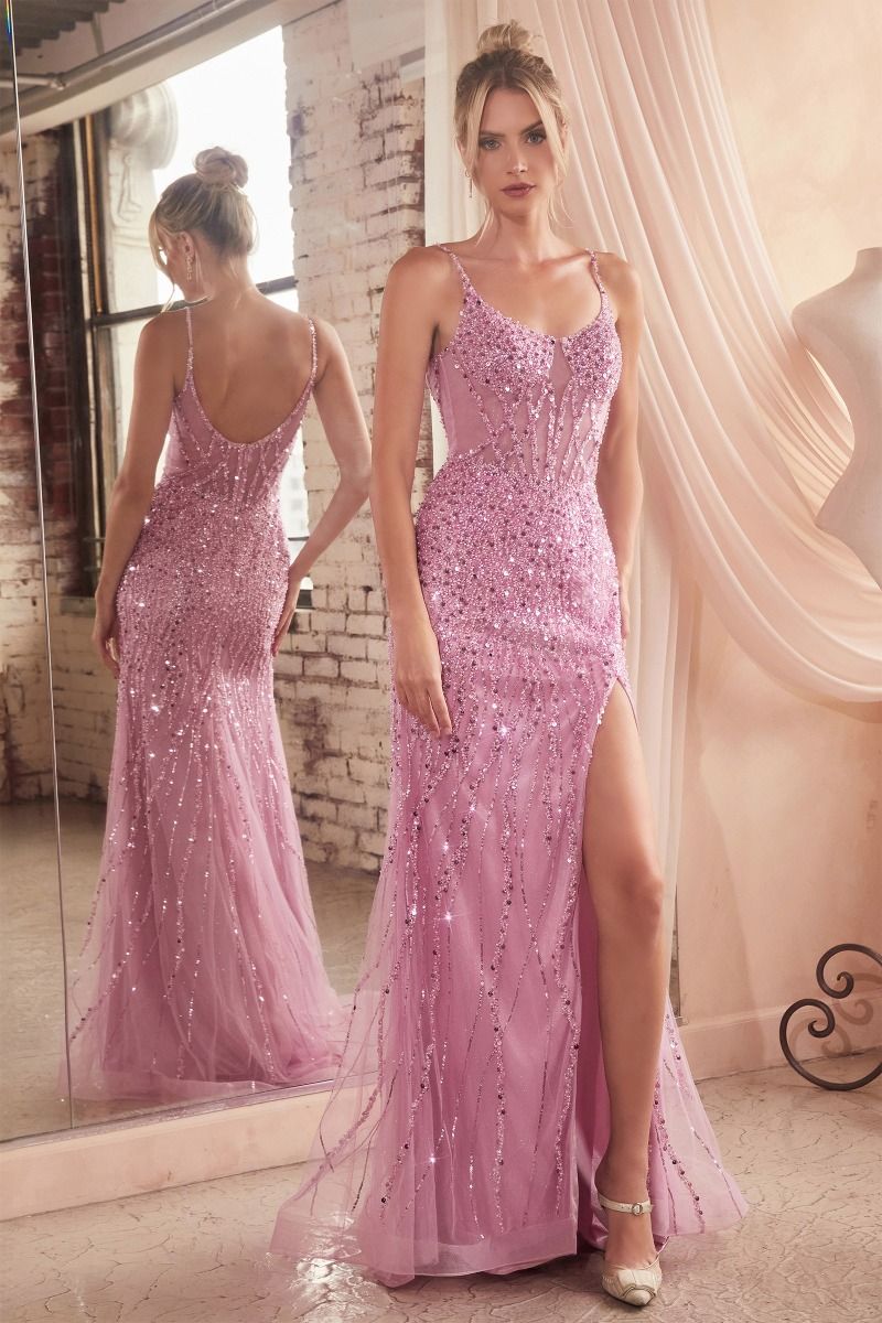 Cinderella Divine -CD0220 Beaded Scoop Sheath Prom Gown