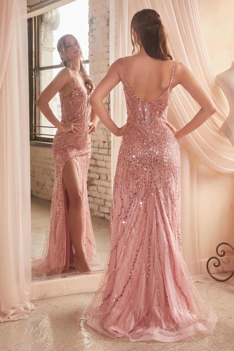 Cinderella Divine -CD0220 Beaded Scoop Sheath Prom Gown