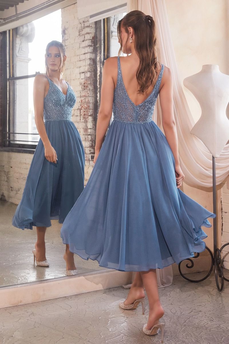 Cinderella Divine –CD0225 V-Neck Chiffon A-Line Dress