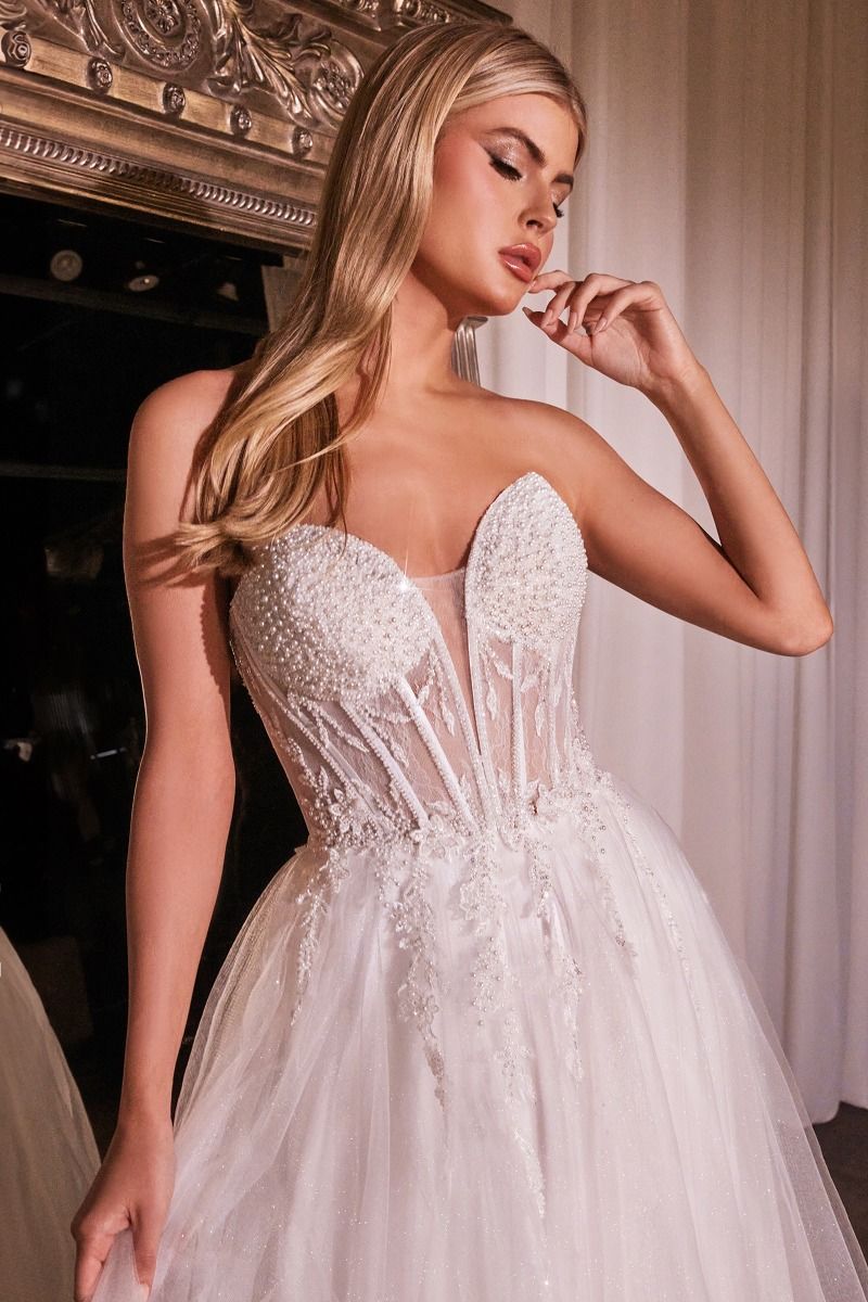 Cinderella Divine -CD0230W Bead Embellished Strapless Bridal Gown