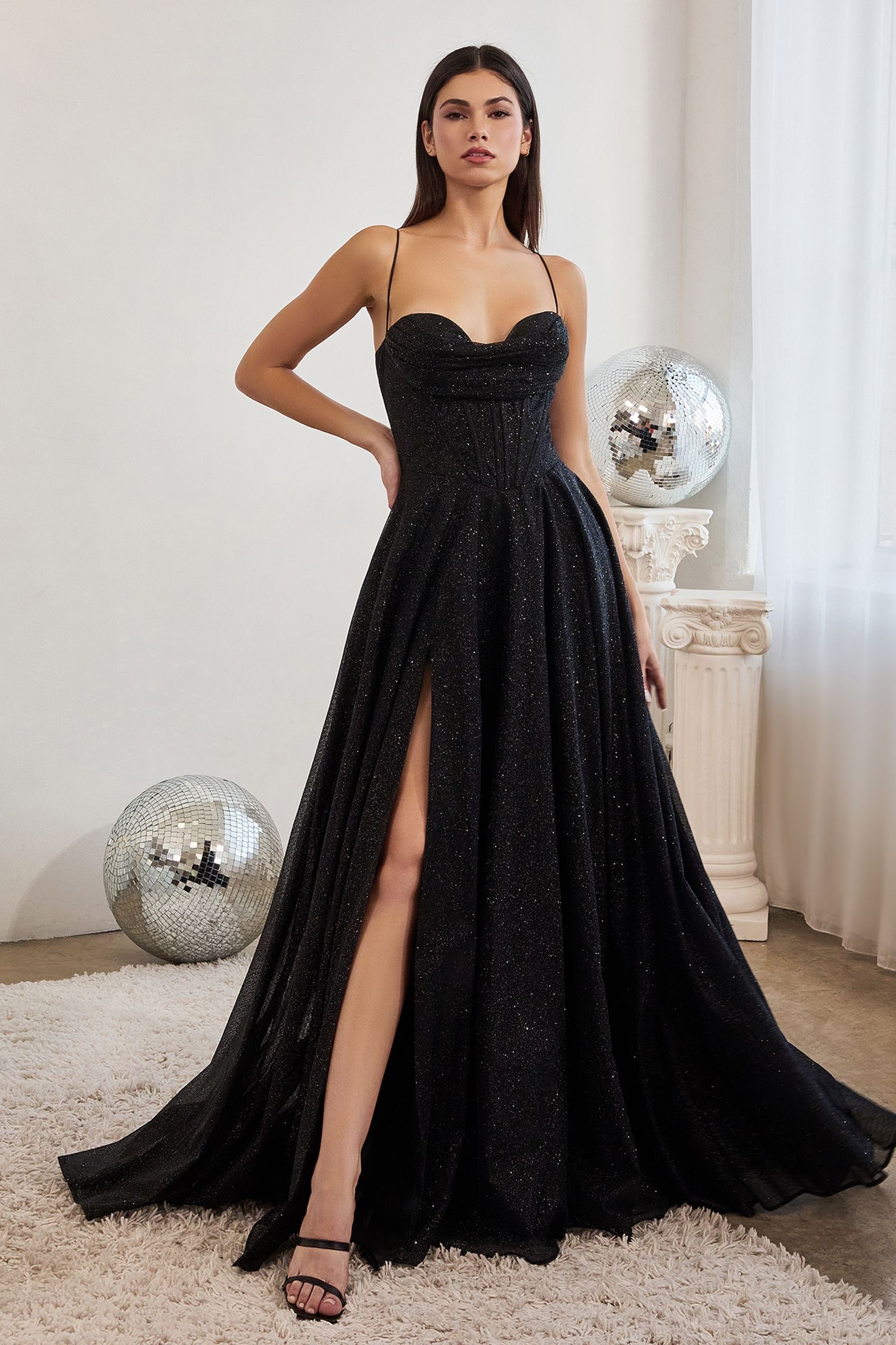 Cowl Corset Glitter A-Line Dress By Cinderella Divine -CD252